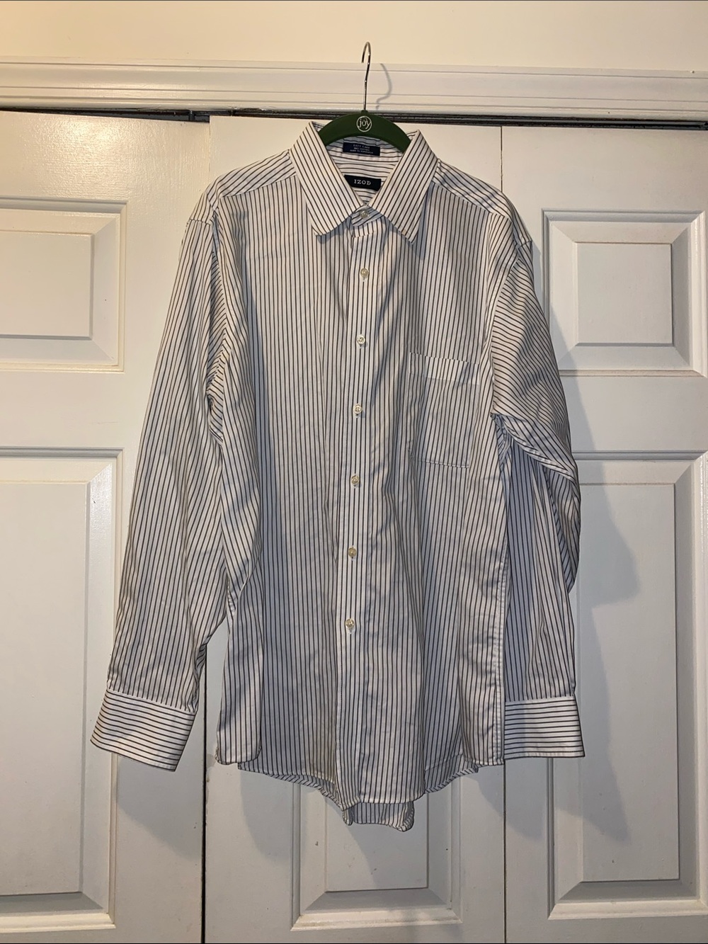 Izod Men’s White Dress Shirt with Blue Pinstripes